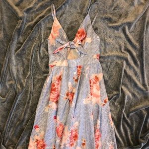 Boutique Floral Tie Front Midi Dress
